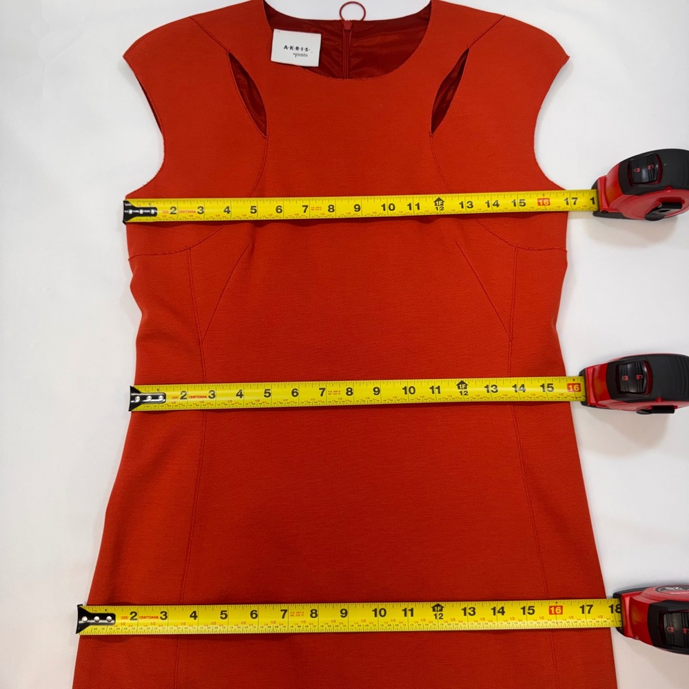 Akris Punto Sheath Dress Sz 6 Red Orange Cutout Textured Sleeveless Knee Length - Picture 10 of 16
